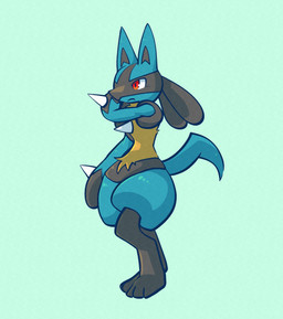 3_fingers 3_toes ambiguous_gender anthro black_inner_ear black_legs blue_body blue_ears blue_fur blue_tail blue_thighs chest_spike digitigrade facial_markings fangs feet fingers fur gloves_(marking) green_background hand_spike head_markings markings mask_(marking) mouth_closed pointy_ears pose red_eyes simple_background snout solo spikes spikes_(anatomy) tail tan_body tan_fur teeth toes white_sclera momensarada nintendo pokemon generation_4_pokemon lucario pokemon_(species) 2023 absurd_res full-length_portrait hi_res portrait