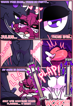 anal anal_penetration anthro black_body black_fur black_sclera chest_tuft demonic dialogue duo erection eyelashes fur gameplay_mechanics genitals hair horn male male/male membrane_(anatomy) membranous_wings multicolored_body multicolored_fur nude penetration penile penile_penetration penis penis_in_ass pink_body pink_fur pink_hair purple_eyes red_eyes text tongue tuft wings halfpricesouls julius_(halfpricesouls) mocha_(halfpricesouls) bovid caprine demon hybrid mammal sheep absurd_res comic english_text hi_res