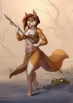 2014 anthro arm_markings arm_tattoo athletic athletic_anthro athletic_female belly belly_markings blue_eyes bottomwear bra breasts brown_hair canid canine cleavage clothed clothing countershade_face countershade_torso countershading crocodile crocodilian crocodylid digital_media_(artwork) duo exposure_variation female fluffy fluffy_tail fox fur hair holding_melee_weapon holding_object holding_polearm holding_spear holding_weapon hunter hunting loincloth looking_at_another mammal markings melee_weapon multicolored_body multicolored_fur navel nevaeh oblivious orange_body orange_fur outside partially_submerged plant plantigrade polearm pubic_tattoo reptile scalie solo_focus spear standing swamp tail tattoo tree tribal tribal_markings tribal_tattoo twinkle-sez two_tone_body two_tone_fur underwear upskirt water weapon white_body white_fur