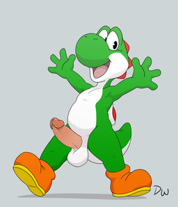4_fingers anthro balls biped black_eyes clothing erection featureless_chest fingers footwear footwear_only genitals glans glistening glistening_eyes glistening_genitalia glistening_penis green_body green_scales green_tail grey_background humanoid_genitalia humanoid_penis logo male male_anthro mismatched_genitalia mismatched_humanoid_penis mismatched_penis mostly_nude mostly_nude_anthro mostly_nude_male multicolored_body multicolored_clothing multicolored_footwear multicolored_scales multicolored_shoes multicolored_tail non-mammal_balls open_mouth orange_clothing orange_footwear orange_shoes penis pink_glans pink_penis scales shoes shoes_only simple_background smile smiling_at_viewer solo standing tail tongue two_tone_body two_tone_clothing two_tone_footwear two_tone_scales two_tone_shoes white_balls white_body white_scales white_tail yellow_clothing yellow_footwear yellow_shoes darkwolf79 mario_bros nintendo green_yoshi scalie yoshi 2026 absurd_res artist_logo digital_media_(artwork) hi_res