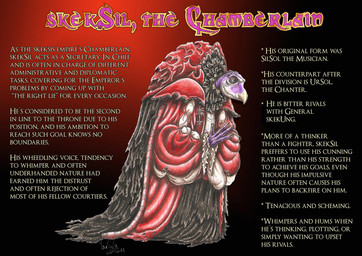 anthro beak elderly fangs gown multi_limb renaissance_architecture renaissance_clothing speech_bubble teeth text skekla_(artist) the_dark_crystal skeksil_the_chamberlain alien skeksis comic english_text model_sheet herm_(lore)