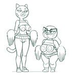 alternate_costume anthro areola belly bent_arm big_areola big_breasts big_ears big_glasses big_pupils biped bottomwear breasts cheerleader cheerleader_outfit closed_frown clothed clothing countershade_face countershading crop_top curved_eyebrows duo elderly_anthro elderly_female eyebrows eyelashes eyelids eyewear female floppy_ears footwear front_view frown genitals glasses grumpy huge_areola ineffective_clothing larger_female looking_at_another looking_down looking_down_at_another looking_up looking_up_at_another markings mature_anthro mature_female microskirt miniskirt mouth_closed narrowed_eyes navel nipples no_irises overweight overweight_anthro overweight_female partially_clothed partially_clothed_anthro partially_clothed_female pointy_ears pom_poms prick_ears pupils pussy pussy_floss round_head round_nose scut_tail shirt shoes short_stack short_tail size_difference skirt small_nose smaller_female standing straight_legs tail tail_size_difference thick_thighs thong topwear underwear whisker_markings wide_hips redout cartoon_network the_amazing_world_of_gumball joanna_watterson mary_senicourt domestic_cat felid feline felis lagomorph leporid mammal rabbit 2023 digital_drawing_(artwork) digital_media_(artwork) full-length_portrait hi_res monochrome portrait