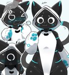 3_fingers :3 ambiguous_anthro ambiguous_gender anthro anthro_focus anthrofied biped black_body black_ears black_eyes black_inner_ear black_skin black_tail blue_markings blue_pawpads blue_tail_tip blush blush_lines blush_symbol clothed clothing cross-popping_vein cute_fangs dipstick_tail disembodied_hand duo ear_markings fangs fingers flustered front_view fully_clothed glistening glistening_body glistening_skin gloves_(marking) headpat hood kemono loading_screen looking_at_viewer machine markings multicolored_body multicolored_skin multicolored_tail pawpads paws pear-shaped_figure penis_shadow petting screen screen_face simple_background smile solo solo_focus speech_bubble standing tail tail_markings teeth thick_thighs two_tone_tail white_background white_body white_clothing white_hood white_nose white_skin wide_hips kyameta pudu_robotics android bellabot domestic_cat felid feline felis mammal robot 2025 absurd_res bust_portrait colored digital_media_(artwork) half-length_portrait hi_res multiple_images pictographics portrait shaded male_(lore)