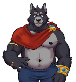 anthro black_body black_fur bottomwear clothed clothing fur male navel nipples pants solo sprite mochaenby adastra adastra_(series) echo_project amicus_(adastra) canid canine canis mammal wolf