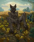 anthro anus breasts brown_body brown_fur female fur genitals grass landscape nipples open_mouth plant pussy shadow slim solo spread_anus spread_legs spreading tongue tongue_out tree kofomy mammal suid suina sus_(pig) wild_boar hi_res