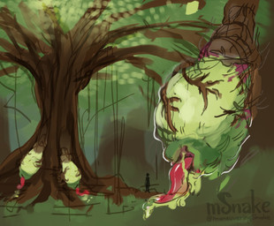 ambiguous_gender ambiguous_human forest forest_background grass group imminent_vore nature nature_background plant plant_tentacles standing text tree mvsnake human mammal plant_monster artist_name