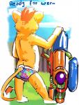 anthro biped bulge butt clothing cloud fur male outside rear_view sky solo standing tail tail_tuft text toy toy_gun tuft underwear water_gun young young_anthro young_male tbone0 super_soaker felid lion mammal pantherine english_text hi_res sketch