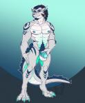 anthro balls biped genitals hair holding_own_penis holding_penis horn humanoid_genitalia humanoid_penis looking_at_viewer male nude penis pubes simple_background solo standing tanks_(artist) scalie hi_res