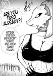 abs angry anthro athletic_wear big_breasts breasts claws clothing collar crop_top cross-popping_vein dialogue female hair muscular shirt solo sound_effects speech_bubble text tied_hair topwear rcblackdie nintendo pokemon generation_5_pokemon legendary_pokemon pokemon_(species) reshiram absurd_res black_and_white comic english_text hi_res monochrome