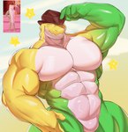 abs anthro big_muscles candy clothing dessert featureless_crotch food gummy_(food) hat headgear headwear male muscular muscular_anthro muscular_male nude pecs simple_background smile solo meowmeds glitch_productions the_amazing_digital_circus gummigoo_(tadc) alligator alligatorid crocodilian food_creature gummy_creature humanoid living_candy reptile scalie hi_res