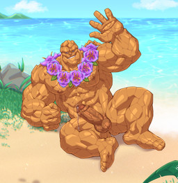 4_fingers 4_toes abs balls barazoku beach bodily_fluids erection feet fingers flower_necklace genital_fluids genitals gesture grass humanoid_feet humanoid_genitalia humanoid_hands humanoid_penis male muscular muscular_humanoid muscular_male nipples nude nude_humanoid orange_arms orange_balls orange_body orange_chest orange_feet orange_fingers orange_hands orange_head orange_legs orange_nipples orange_penis orange_toes pecs penis plant plantigrade precum rock sea smile toes water waving quuynart ben_grimm the_thing_(marvel) elemental_creature elemental_humanoid humanoid mineral_fauna mineral_humanoid rock_creature rock_humanoid 2025