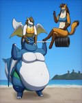anthro beach belly biceps big_belly big_moobs bikini blue_eyes blue_hair breasts brown_eyes brown_hair chubby_cheeks claws clothing curvy_figure detailed_background digitigrade double_chin fat_arms fat_legs female fox_tail fur hair hand_on_cheek hourglass_figure huge_belly male membrane_(anatomy) membranous_wings moobs morbidly_obese morbidly_obese_anthro morbidly_obese_male navel obese obese_anthro obese_male orange_body orange_fur overweight overweight_anthro overweight_male slim smile swimwear thick_thighs two-piece_swimsuit wave weights wide_hips wings white-dragon mythology lian_(whitedragoncito) melia_(whitedragoncito) roxanne_(whitedragoncito) canid canine dragon fox mammal mythological_creature mythological_scalie scalie 2025 4:5 cel_shading full-length_portrait hi_res portrait shaded signature