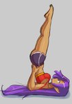 barefoot breasts brown_body brown_skin clothing exercise feet female fingers hair humanoid_pointy_ears long_hair not_furry pointy_ears purple_hair simple_background smile solo toes nudiedoodles shantae_(series) wayforward shantae genie humanoid hi_res