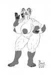 2017 anthro big_breasts boo3 breasts eyewear female genitals giselle_highland glasses hi_res hyena inks mammal mature_female monochrome nipples nude pussy simple_background sketch solo spots spotted_hyena