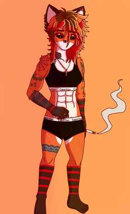 abs accessory anthro arm_tattoo black_eyes cigarette clothing digitigrade ear_piercing ear_ring female fluffy fur hair horn legwear piercing religion religious_symbol ring_piercing simple_background smoke smoking smoking_cigarette solo tattoo thigh_highs kitsoonie christianity kitsoonie_(character) canid canine canis cervine deer fox hybrid mammal digital_drawing_(artwork) digital_media_(artwork) hi_res trans_(lore)
