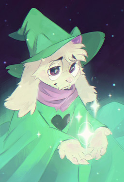 5_fingers anthro clothed clothed_anthro clothing eyewear fingers floppy_ears fully_clothed fully_clothed_anthro fur glasses green_clothing green_hat green_headwear green_robe hat headgear headwear heart_clothing heart_symbol horn lop_ears magic magic_user male pink_horn pink_scarf robe scarf solo white_body white_fur wizard_hat zoetopaly deltarune undertale_(series) ralsei bovid caprine goat mammal hi_res