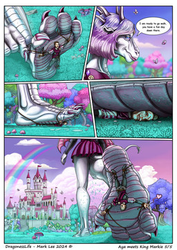 anthro aya_(markie) border bound castle claws cloud dialogue dirt duo feet female foot_crush foot_fetish forest forest_background fungus grass heart_symbol horn larger_anthro larger_female male mushroom nature nature_background plant rainbow rock size_difference smaller_human smaller_male smile stomped tail text tied_to_foot toes tree walking white_border wings markie mythology markie_(character) arthropod butterfly dragon human humanoid insect lepidopteran mammal mythological_creature mythological_scalie scalie comic english_text hi_res