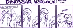 2007 ambiguous_gender comic dinosaur english_text feral humor magic_user male melee_weapon monochrome nedroid prehistoric_species reptile scalie simple_background speech_bubble sword text theropod tyrannosaurid tyrannosauroid tyrannosaurus tyrannosaurus_rex weapon what white_background