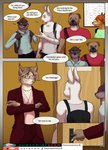 anthro clothed clothing comic dialogue english_text felid feline fjollettigeren group lagomorph leporid lynx male mammal rabbit richirichi school text