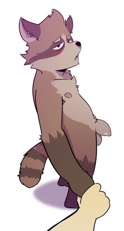 anthro armpit_hair balls blush blush_lines body_hair brown_body brown_fur cute_fangs duo ear_piercing fangs flaccid foreskin fur genitals half-closed_eyes hand_holding humanoid_genitalia humanoid_penis looking_at_viewer male markings narrowed_eyes nipples nude penis piercing shadow simple_background solo_focus striped_markings striped_tail stripes tail tail_markings teeth unretracted_foreskin white_background yellow_body t0l0k johann_(t0l0k) julian_(t0l0k) lagomorph leporid mammal procyonid rabbit raccoon absurd_res digital_media_(artwork) hi_res