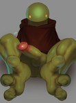 3_toes anthro balls barefoot big_penis bottomless bottomless_anthro bottomless_male butt butt_from_the_front claws clothed clothing erection feet foot_focus foreshortening front_view genitals glans green_balls green_body green_penis green_perineum humanoid_genitalia humanoid_penis looking_at_viewer male penis perineum pink_glans robe sitting solo toe_claws toes vein veiny_penis yellow_eyes katabreak final_fantasy square_enix tonberry hi_res