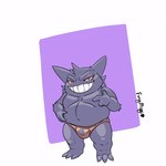 body_size_growth clothing growth male muscle_growth muscular muscular_male size_transformation smile solo transformation underwear fungimagi nintendo pokemon generation_1_pokemon gengar pokemon_(species) animated