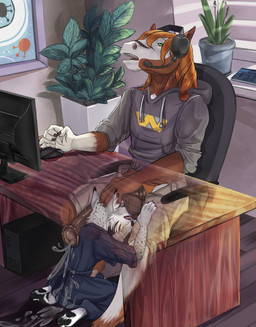 animal_genitalia animal_penis anthro anthro_on_anthro ball_lick ball_nuzzling balls balls_on_face balls_on_nose black_body black_fur blue_eyes bodily_fluids brown_body brown_fur clothing computer countershading cum desk duo electronics equine_genitalia equine_penis foreskin fur furniture genital_fluids genitals green_eyes headphones humanoid_genitalia humanoid_penis kneeling licking male male/male oral penis plant saggy_balls sex size_difference sweater table tea_bagging tongue tongue_out topwear under_table white_body white_fur marcaneg synx_(synxthelynx) vyktor_dreygo equid equine felid feline horse lynx mammal 2019 hi_res