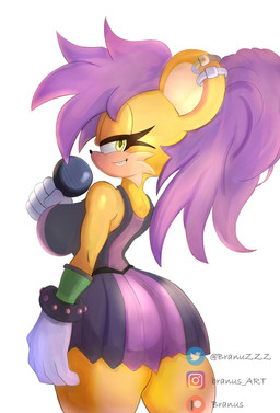 anthro big_breasts big_butt breasts butt clothing dress ear_piercing electronics female gloves hair handwear holding_microphone holding_object instagram_logo looking_at_viewer microphone patreon_logo piercing purple_hair simple_background smile solo tailless thick_thighs twitter_logo white_background white_clothing white_gloves white_handwear wide_hips branuzzz archie_comics instagram patreon sega sonic_the_hedgehog_(archie) sonic_the_hedgehog_(comics) sonic_the_hedgehog_(series) twitter mina_mongoose herpestid mammal mongoose absurd_res hi_res