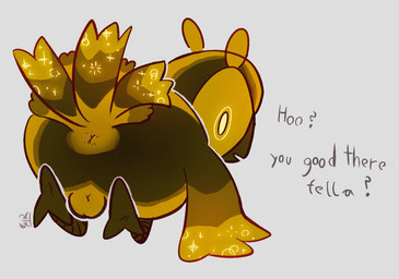 anthro anus backsack balls beak blonde_hair brown_body butt confusion cosmic_feathers cosmic_wings feathers feathery_butt feet genitals glowing hair male multicolored_body nude open_mouth simple_background simple_eyes solo sparkles tail tail_feathers talons text toes yellow_eyes klasethekey adventure_time cartoon_network cosmic_owl avian bird owl
