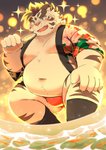 2020 absurd_res anthro asian_clothing belly big_belly bulge clothing east_asian_clothing felid fundoshi happi_(clothing) hi_res japanese_clothing kemono licho_(tas) lifewonders male mammal moobs navel nipples overweight overweight_anthro overweight_male pantherine ptcmtr solo tiger tokyo_afterschool_summoners underwear water