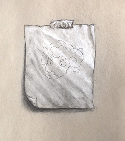 angry anthro drawing_in_a_drawing ears_up eyebrows fur horn inside looking_down male paper solo tape taped_to_wall white_body white_fur white_wool wool_(fur) reynard_goodfellow reynard_the_baa bovid caprine mammal sheep hi_res