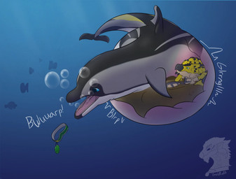belly big_belly blue_eyes bodily_fluids burping dolphin_tail duo female feral feral_pred feral_prey fin green_eyes grey_body inside_stomach internal jewelry male necklace stomach_acid underwater vore water yellow_body goldrath mythology aquatic cetacean dolphin dragon mammal mythological_creature mythological_scalie scalie toothed_whale 2026 hi_res watermark