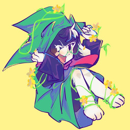 3_toes anthro barefoot black_sleeves clothed clothed_anthro clothing eyewear feet flower fully_clothed fully_clothed_anthro fur glasses green_clothing green_eyewear green_glasses green_hat green_headwear green_robe hat headgear headwear male paws pink_scarf plant robe scarf simple_background solo toes white_body white_fur yellow_background kastu_3939 deltarune undertale_(series) ralsei bovid caprine goat mammal 1:1