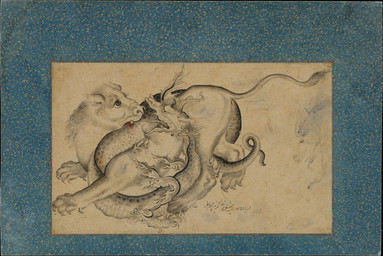 ambiguous_feral ambiguous_gender anus barbel_(anatomy) beard bite biting_another blood bodily_fluids butt claws coiling coiling_another dewclaw digitigrade duo facial_hair fangs feral fight finger_claws fur mane markings open_mouth quadruped scales serpentine side_view simple_background spots spotted_body standing tail tail_tuft teeth text toe_claws tuft muhammad_baqir mythology public_domain dragon eastern_dragon felid lion mammal mythological_creature mythological_scalie pantherine scalie 18th_century absurd_res ancient_art hi_res painting_(artwork) persian_text traditional_media_(artwork) traditional_painting_(artwork) traditional_watercolor_(artwork) translated watercolor_(artwork)