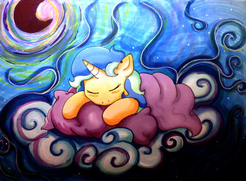 bed bed_covers bedding blue_hair blush bright chibi cloud dark dream eyes_closed female feral fur furniture hair horn hug hugging_object hugging_pillow light lying magic moon moonlight night on_front outside pillow sky sleeping solo sparkles spiral yellow_body yellow_fur mirry92 hasbro my_little_pony fan_character tina_fountain_heart equid equine horse mammal pony colorful_theme hi_res marker_(artwork) mixed_media pen_(artwork) traditional_media_(artwork)
