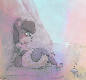anthro blush bodily_fluids breath diaper eyewear fart feces female full_diaper genital_fluids glasses panting pooping soiled_diaper soiling soiling_diaper solo unclean_diaper urine used_diaper using_diaper wet_diaper young overflo207 aquatic fish mammal mustelid otter hi_res