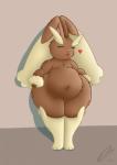 ambiguous_gender anthro belly big_belly blep brown_body brown_fur deep_navel female fur heart_symbol navel nude overweight overweight_anthro overweight_female simple_background solo thick_thighs tongue tongue_out dullpoint nintendo pokemon generation_4_pokemon lopunny pokemon_(species) 2017 digital_media_(artwork)