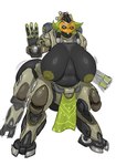 2024 absurd_res areola belly big_breasts big_butt blizzard_entertainment breasts butt female gesture gun happy hi_res horn huge_breasts im51nn5 inverted_nipples machine metal metallic_body nipples omnic orisa_(overwatch) overwatch overweight overweight_female ranged_weapon robot sagging_breasts solo taur waving weapon