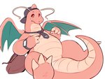 anthro bag clock clothing hat headgear headwear male necktie sitting slightly_chubby slightly_chubby_male solo watch wings roy_arashi nintendo pokemon buddy_(roy_arashi) dragonite generation_1_pokemon pokemon_(species) 4:3 absurd_res hi_res