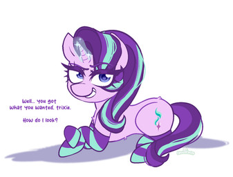clothing female feral horn legwear magic solo stockings unicorn_horn cannedcanine friendship_is_magic hasbro my_little_pony mythology starlight_glimmer_(mlp) equid equine horse mammal mythological_creature mythological_equine pony unicorn