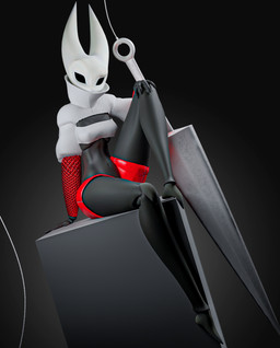 2_horns anthro biped breasts clothing female fur horn melee_weapon sitting solo weapon white_head seriuswolf seriuswolf_(modeler) hollow_knight_(franchise) team_cherry hornet_(hollow_knight) arthropod humanoid insect 2025 3d_(artwork) digital_media_(artwork) hi_res