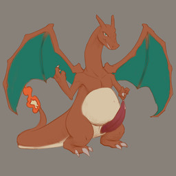 anthro belly claws erection fire genitals gesture hand_gesture imminent_cock_vore imminent_vore looking_at_viewer male orange_body penis pointing pointing_at_penis pointing_at_self simple_background smile smirk solo standing toothy_grin wings zeanlain nintendo pokemon charizard generation_1_pokemon pokemon_(species) 1:1 2021 colored