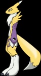 ambiguous_gender anthro armwear biped bridal_gauntlets chest_tuft claws clothing dipstick_tail facial_markings fur head_markings looking_at_viewer markings mostly_nude purple_eyes simple_background sleeve solo standing tail tail_markings transparent_background tuft vector_trace white_body white_fur yellow_body yellow_fur renakunisaki bandai_namco digimon canid canine digimon_(species) mammal renamon 2012 absurd_res alpha_channel hi_res