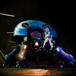 anthro backsided cybernetic_arm cybernetic_leg cybernetic_limb cybernetics cyberpunk female hair machine night road short_hair solo mokson ghost_in_the_shell lagomorph leporid mammal rabbit robot tachikoma 1:1 3d_(artwork) absurd_res blender_(artwork) digital_media_(artwork) hi_res huge_filesize