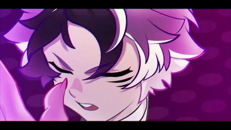 abs athletic athletic_male buckteeth clothing duo hair long_ears male nipples pecs pink_hair playboy_outfit purple_hair scut_tail short_tail style_emulation tail tearing_clothing teeth torn_clothing jonottoday panty_and_stocking_with_garterbelt animal_humanoid humanoid lagomorph lagomorph_humanoid leporid_humanoid mammal mammal_humanoid rabbit_humanoid animated short_playtime webm