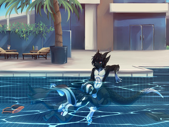 4_toes 5_fingers 5_toes anthro backsack balls beverage black_penis butt claws feet fellatio fingers genitals male male/male nude nude_anthro nude_male oral penile penis perineum pink_penis poolside sex swimming_pool tail thick_tail toe_claws toes underwater underwater_sex water white_balls white_perineum kaorisorahoshi european_mythology mythology chrysanthos aquatic cetacean dolphin dragon hourglass_dolphin mammal mythological_creature mythological_scalie oceanic_dolphin scalie toothed_whale western_dragon 4:3 hi_res nonbinary_(lore)