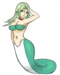 apode breasts choker cleavage clothed clothing female green_eyes green_hair hair jewelry legless monster_girl_(genre) necklace serpentine simple_background solo split_form wide_hips unknown_artist super_robot_wars lamia_loveless draconcopode humanoid lamia reptile scalie snake