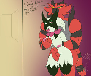 anthro anthro_on_anthro areola big_breasts big_penis bodily_fluids breast_squish breasts dialogue dominant dominant_male door duo erect_nipples female fur genital_fluids genitals green_body green_eyes green_fur hands_behind_back lactating leaking_penis leaking_precum leaking_vagina male male/female multicolored_body muscular muscular_male nipples open_door penis pink_areola pink_nipples precum quiet_sex red_eyes sex simple_background squish striped_body stripes submissive submissive_female tail text thigh_sex tongue tongue_out wdigni42 nintendo pokemon generation_7_pokemon generation_9_pokemon incineroar meowscarada pokemon_(species) 6:5 absurd_res english_text hi_res watermark