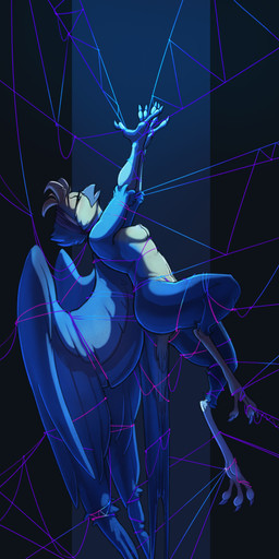 anthro arms_tied avian_feet bdsm beak blue_body blue_feathers bondage bound breasts butt caught_in_the_act claws clothing dark feathered_wings feathers feet female half-closed_eyes hindpaw kerchief legs_tied light light_bondage looking_up multicolored_body multicolored_feathers narrowed_eyes nipples non-mammal_breasts nude open_beak open_mouth paws side_boob solo string submissive submissive_female suspension tail tail_feathers tongue trapped two_tone_body two_tone_feathers wings wings_tied conditional_dnp sefeiren gloria_(sefeiren) avian bird hirundinid oscine passerine swallow_(bird) 2016 digital_media_(artwork) hi_res