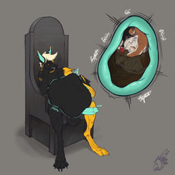abdominal_bulge animal_genitalia animal_penis ankh anthro anthro_pred anthro_prey balls belly big_belly black_body black_fur blue_penis brown_body brown_fur canine_genitalia canine_penis chair claws duo erection eyes_closed feet frown fur furniture genitals gurgle_(sound_effect) huge_belly inside_stomach internal logo male male/male male_pred male_prey nude nude_pred nude_prey penis rumbling_stomach sitting squeeze_(sound_effect) squeezed squirm_(sound_effect) squirming throne vore white_body white_fur yellow_body yellow_fur zeanlain canid canine canis coyote jackal mammal 1:1 2022 artist_logo colored hi_res